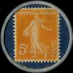 Timbre-monnaie Chemiserie - A la Ville de Paris - Troyes - 5 centimes orange sur fond bleu - revers