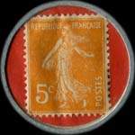 Timbre-monnaie Chemiserie - A la Ville de Paris - Troyes - 5 centimes orange sur fond rouge - revers