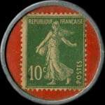 Timbre-monnaie Chemiserie - A la Ville de Paris - Troyes - 10 centimes vert sur fond rouge - revers