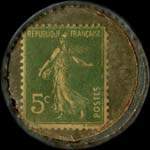 Timbre-monnaie Vins Colombant - 5 centimes vert sur fond doré - revers