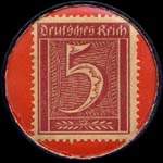 Timbre de 5 pfennig bordeaux sur fond rouge