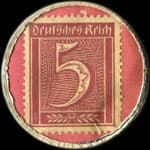 Timbre de 5 pfennig lie-de-vin sur fond&nbsp;rose