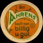 Timbre-monnaie Ahrens - Bei Ahrens kauft man billig u.gut. - 5 pfennig bordeaux sur fond vert - avers