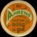 Timbre-monnaie Ahrens - Bei Ahrens kauft man billig u.gut. - 10 pfennig olive sur fond vert - avers