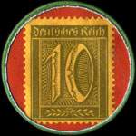 Timbre de 10 pfennig olive sur fond rouge