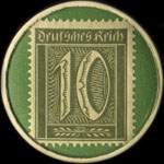 Timbre de 10 pfennig olive sur fond vert