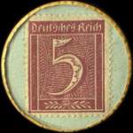 Timbre de 5 pfennig lie-de-vin sur fond vert