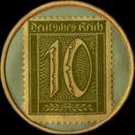 Timbre de 10 pfennig olive sur fond vert