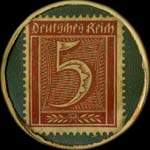 Timbre de 5 pfennig bordeaux sur fond vert