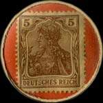 Timbre de 5 pfennig brun sur fond rouge