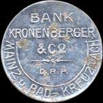 Timbre-monnaie Bank Kronenberger & Co à Mainz u. Bad-Kreuznach - 1 mark vert et violet sur fond marron - avers