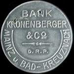 Timbre-monnaie Bank Kronenberger & Co à Mainz u. Bad-Kreuznach - 1 mark vert et violet sur fond vert - avers