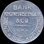 Timbre-monnaie Bank Kronenberger & Co à Mainz u. Bad-Kreuznach - 5 pfennig bordeaux sur fond vert - avers