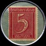 Timbre de 5 pfennig bordeaux sur fond vert