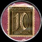 Timbre de 10 pfennig olive sur fond rose