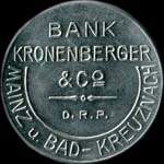 Timbre-monnaie Bank Kronenberger & Co à Mainz u. Bad-Kreuznach - 10 pfennig olive sur fond rouge - avers