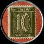 Timbre de 10 pfennig olive sur fond rouge
