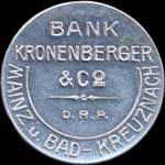 Timbre-monnaie Bank Kronenberger & Co à Mainz u. Bad-Kreuznach - 2 mark bordeaux et bleu sur fond vert-marron - avers