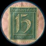 Timbre-monnaie Heinrich Behle à Elberfeld - 15 pfennig bleu-vert sur fond rose - revers