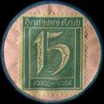Timbre de 15 pfennig bleu-vert sur fond rose