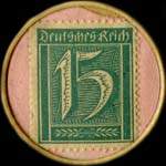 Timbre de 15 pfennig vert sur fond rose