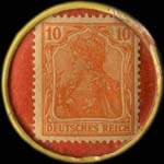 Timbre de 10 pfennig orange sur fond rouge