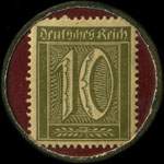 Timbre-monnaie C.W. Bergmann à Barmen - 10 pfennig olive sur fond grenat - revers