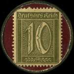 Timbre de 10 pfennig olive sur fond grenat