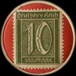 Timbre de 10 pfennig olive sur fond rouge