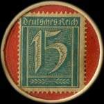 Timbre-monnaie Bergmann's Rokoko Parfümerie - 15 pfennig bleu-vert sur fond rouge - revers