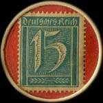 Timbre de 15 pfennig bleu-vert sur fond rouge