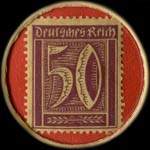 Timbre de 50 pfennig violet sur fond rouge
