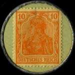 Timbre de 10 pfennig orange sur fond vert