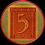 Timbre-monnaie Böllert Brauerei à Duisburg type 1 - 5 pfennig bordeaux sur fond vert - revers