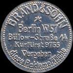 Timbre-monnaie Brand & Sohn à Berlin type 1 - 5 pfennig brun sur fond bleu-nuit - avers