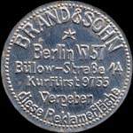 Timbre-monnaie Brand & Sohn � Berlin type 1 - 5 pfennig brun sur fond bleu-nuit - avers