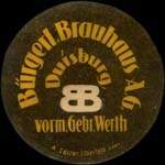 Timbre-monnaie Burgerl-Brauhaus � Duisburg type 1 - 10 pfennig olive sur fond bleu - avers