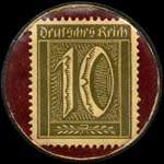 Timbre de 10 pfennig olive sur fond bordeaux
