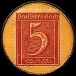 Timbre de 5 pfennig rouge sur fond jaune
