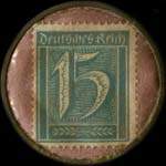 Timbre-monnaie färberei Caille & Lebelt - 15 pfennig bleu sur fond rose - revers
