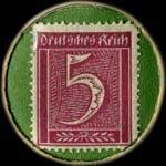 Timbre de 5 pfennig lie-de-vin sur fond vert