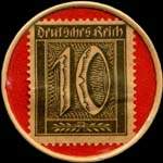 Timbre de 10 pfennig olive sur fond rouge
