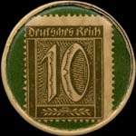 Timbre de 10 pfennig olive sur fond vert
