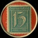 Timbre de 15 pfennig vert sur fond rouge
