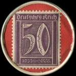 Timbre de 50 pfennig violet sur fond rouge