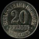 Timbre-monnaie - jeton de nécessité de 20 pfennig - Max Haufe - Strassenbahn-Dresden - Dresde - Allemagne - revers
