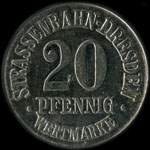 Timbre-monnaie - jeton de nécessité de 20 pfennig - Mercedes - Strassenbahn-Dresden - Dresde - Allemagne - revers