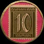 Timbre de 10 pfennig olive sur fond rose