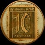 Timbre de 10 pfennig olive sur fond vert