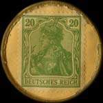 Timbre de 20 pfennig vert sur fond jaune